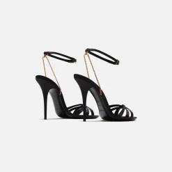 Discount Saint Laurent Melody Sandal Chain Crepe Satin Black