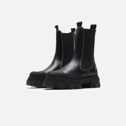 Cheap Ganni Mid Chelsea Yellow Stitch Boot Black