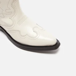 New Ganni Mid Shaft Embroidered Western Boot Egret