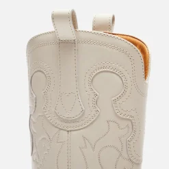 New Ganni Mid Shaft Embroidered Western Boot Egret