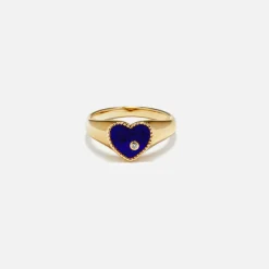 Sale Yvonne Leon Mini Chevaliere Coeur Couleur Yellow Gold / Blue