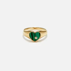 Flash Sale Yvonne Leon Mini Chevaliere Coeur Couleur Yellow Gold / Green