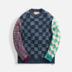 Sale Marni Mix Yarn Mohair And Wool Crew Neck Long Sleeve Sweater Mazarine Blue