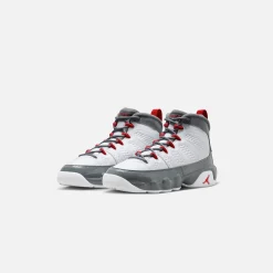 New Jordan Nike Grade School Air9 Retro White / Fire Red / Grey