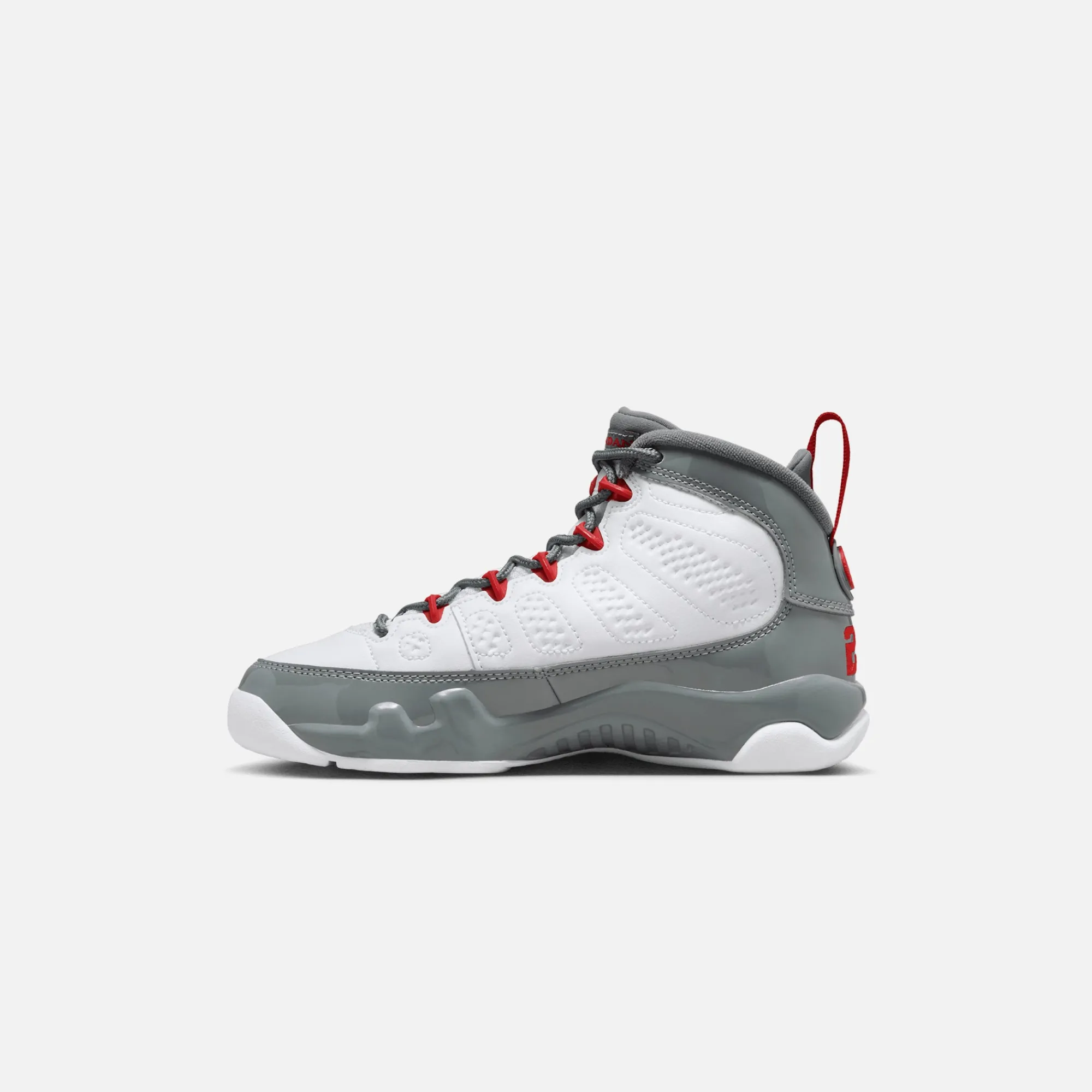 Shop Jordan Nike Grade School Air9 Retro White / Fire Red / Grey
