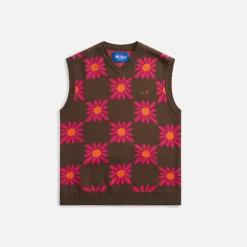 Fashion Awake Ny Checkered Floral Sweater Vest Brown Floral