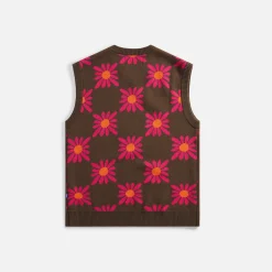 Fashion Awake Ny Checkered Floral Sweater Vest Brown Floral