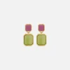 Cheap Saint Laurent Octagon Earrings Gold / Fuchsia / Olive