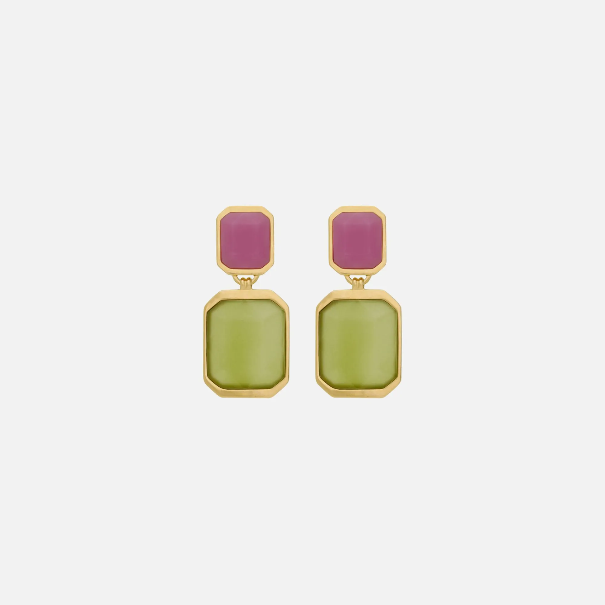 Cheap Saint Laurent Octagon Earrings Gold / Fuchsia / Olive