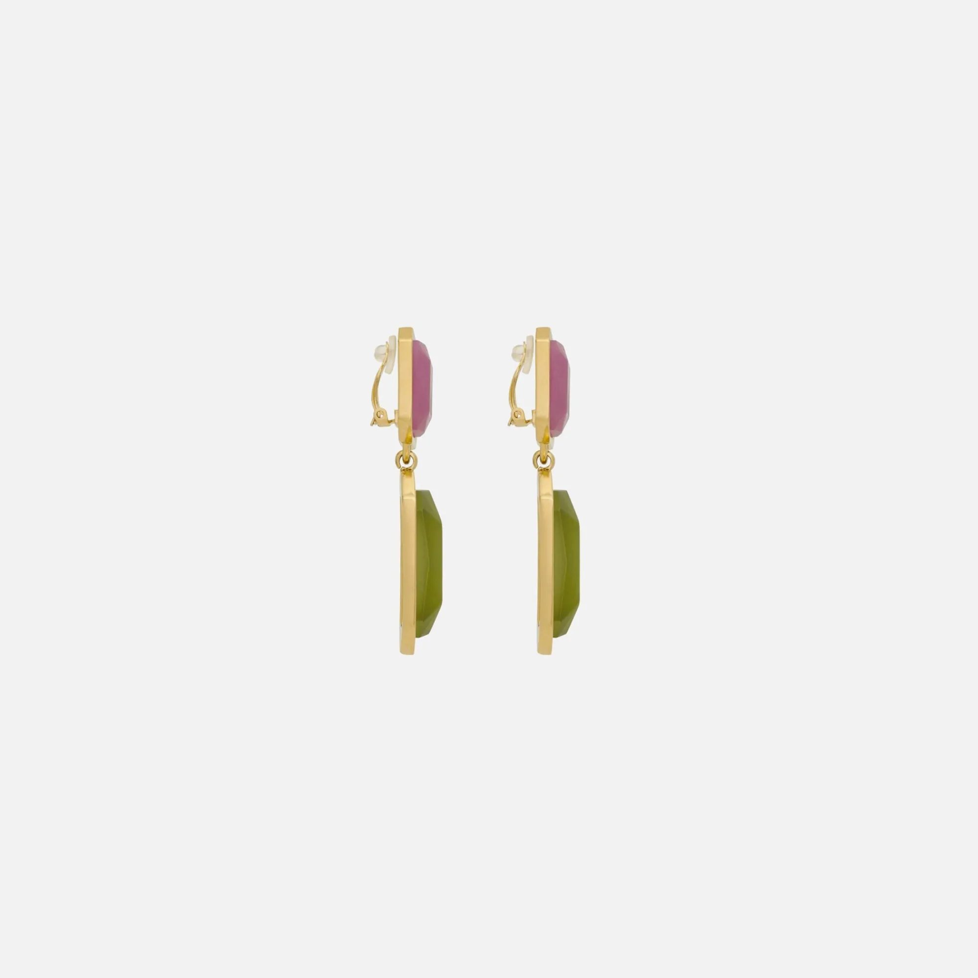 Cheap Saint Laurent Octagon Earrings Gold / Fuchsia / Olive