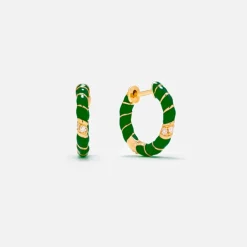 New Yvonne Leon Paire De Creoles Mini Torsade Couleur Hoop Earring Yellow Gold / Green