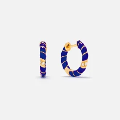 Store Yvonne Leon Paire De Creoles Mini Torsade Couleur Hoop Earring Yellow Gold / Blue