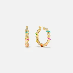 Best Sale Yvonne Leon Paire De Creoles Twistees Rainbow Hoop Earrings Multi