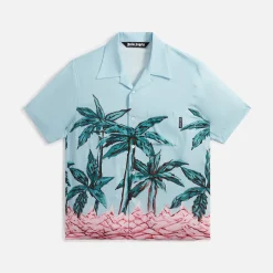 Outlet Palm Angels Palms Row Bowling Shirt Light Blue / Green