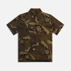 New Maharishi Peace Cranes Camp Collar Shirt Olive