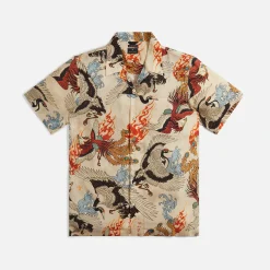 Outlet Maharishi Peace Cranes Camp Collar Shirt Ecru