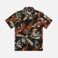 Hot Maharishi Peace Cranes Camp-Collar Shirt Black