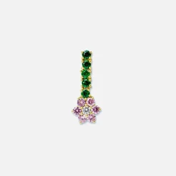 Hot VEERT Pink & Green Flower Earrings Yellow Gold
