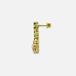 Hot VEERT Pink & Green Flower Earrings Yellow Gold