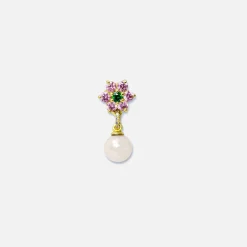 New VEERT Pink & Green Flower Freshwater Pearl Earrings Yellow Gold