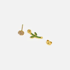 Clearance VEERT Pink & Green Flower Studs Yellow Gold