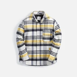 Fashion Filling Pieces Plaid Jacket Off White / Old Gold
