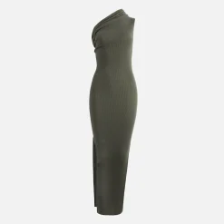 Sale Rick Owens Ribbed One Shoulder Dress Moss