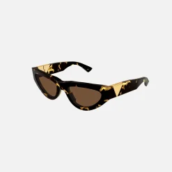 Clearance Bottega Veneta Rounded Acetate Cat Eye Tortoise Sunglasses Havana
