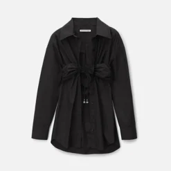 Fashion T by Alexander Wang Ruched Bandeau Overlay Open Front Shirt Black