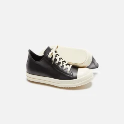 Flash Sale Rick Owens Scarpe In Pelle Low Sneakers Black / Milk