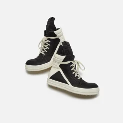Clearance Rick Owens Scarpe Pelle Geobasket Black / Milk