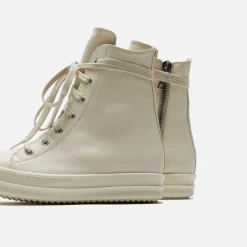 Clearance Rick Owens Scarpe Pelle Sneakers Milk