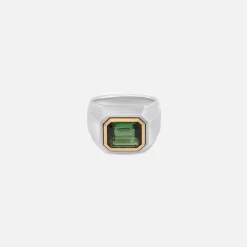 Online Maor Solitaire Rectangle Ring In Silver And Yellow Gold With Green Tourmaline Silver / Gold