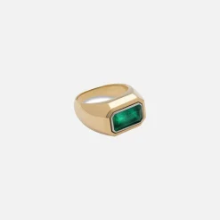 Shop Maor Solitaire Small Rectangle Ring In Yellow Gold And Platinum With Emerald Gold / Platinum