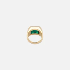 Shop Maor Solitaire Small Rectangle Ring In Yellow Gold And Platinum With Emerald Gold / Platinum