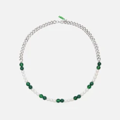 Shop VEERT The Cuban Link Malachite, Green Onyx & Freshwater Pearl Necklace White