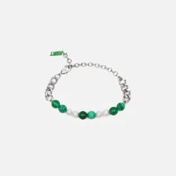 Hot VEERT The Cuban Link Malachite, Green Onyx & Freshwater Pearl Bracelet White