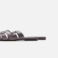 Cheap Saint Laurent Tribute Slide Cuir Maine Gris Apia