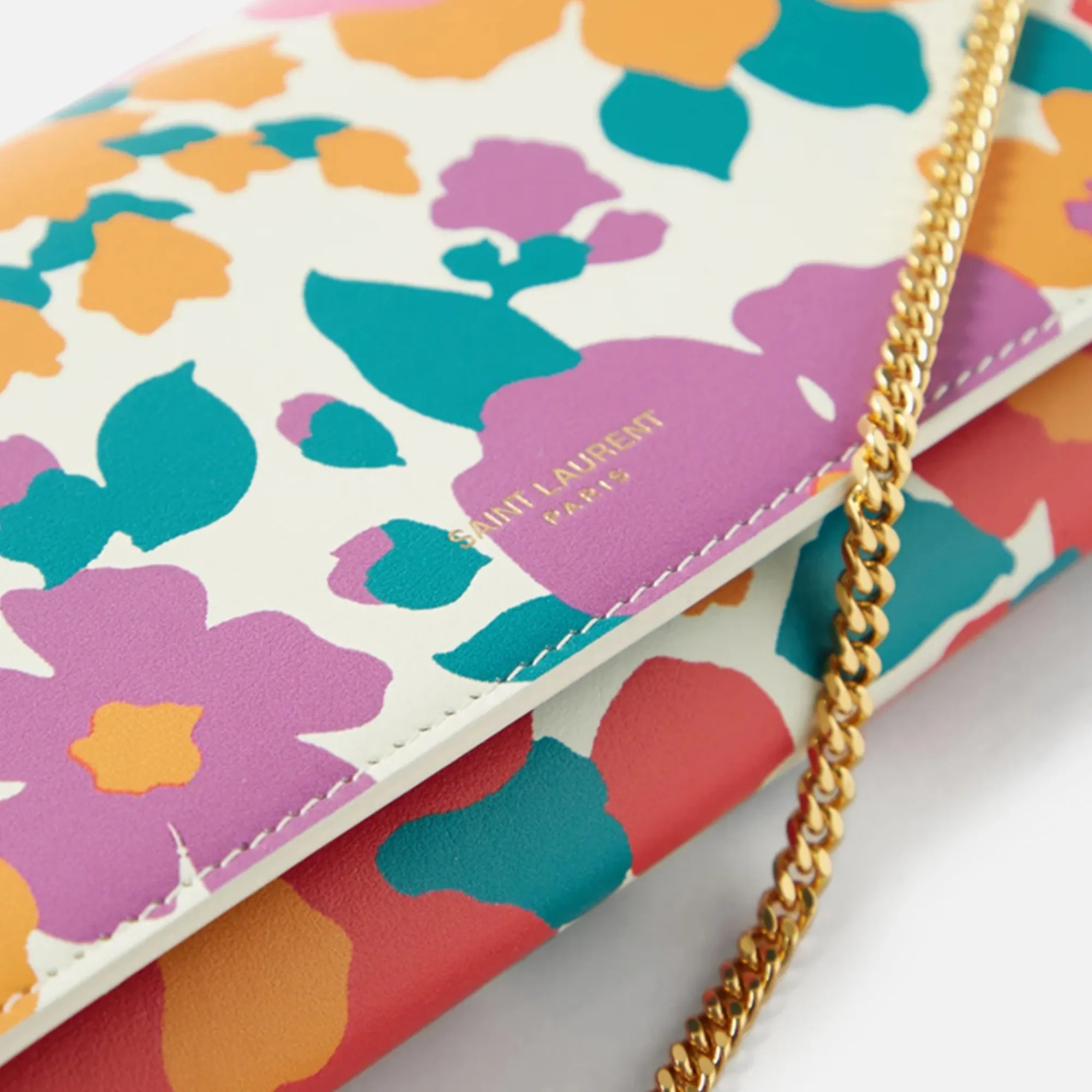 Flash Sale Saint Laurent Wallet On Chain Floral Print Multicolored