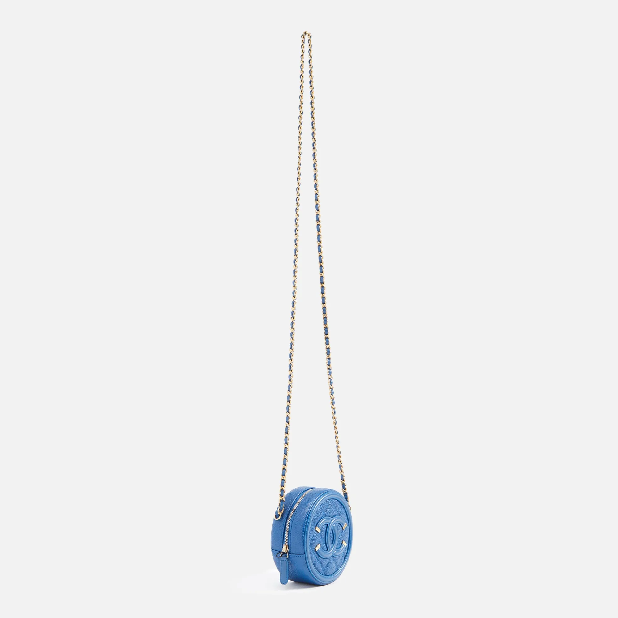 Clearance What Goes Around Comes Around Wgaca Chanel Caviar Filigree Round Chain Crossbody Bag Blue
