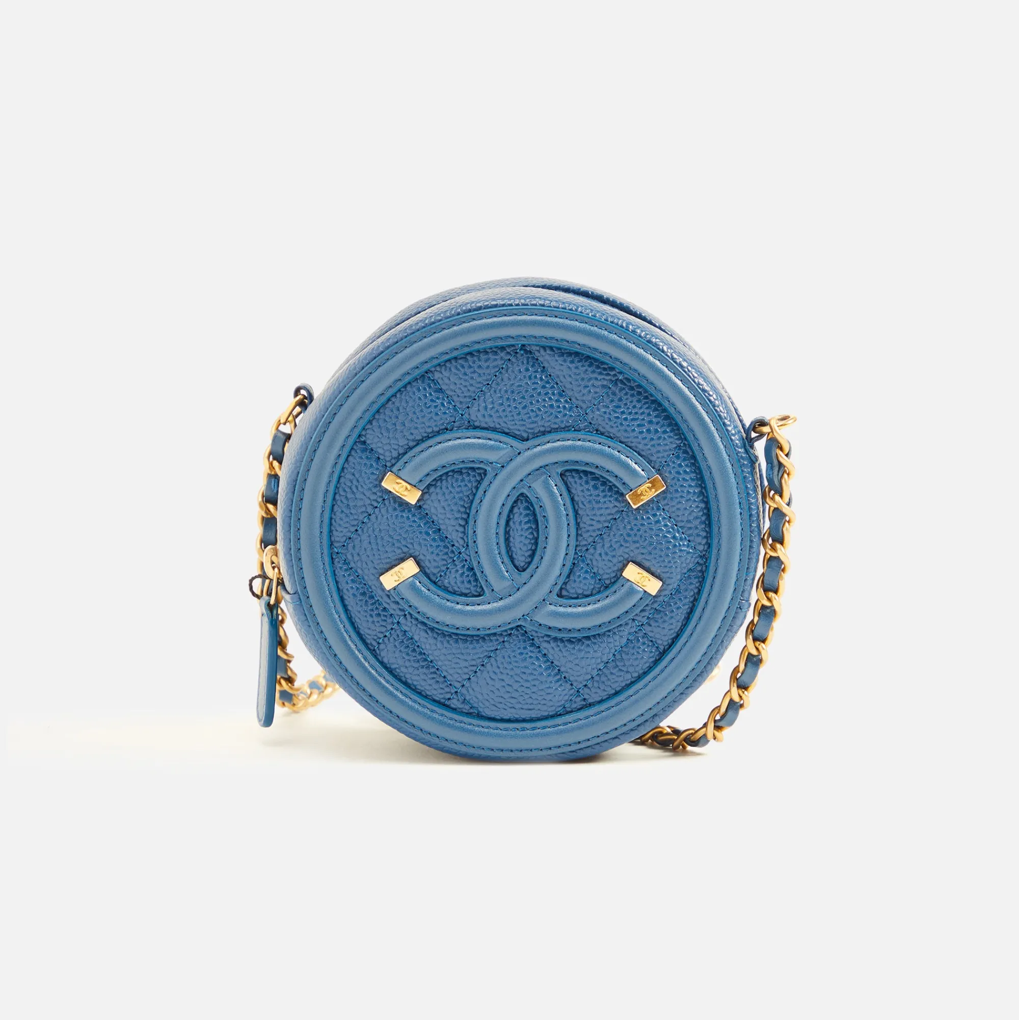 Clearance What Goes Around Comes Around Wgaca Chanel Caviar Filigree Round Chain Crossbody Bag Blue