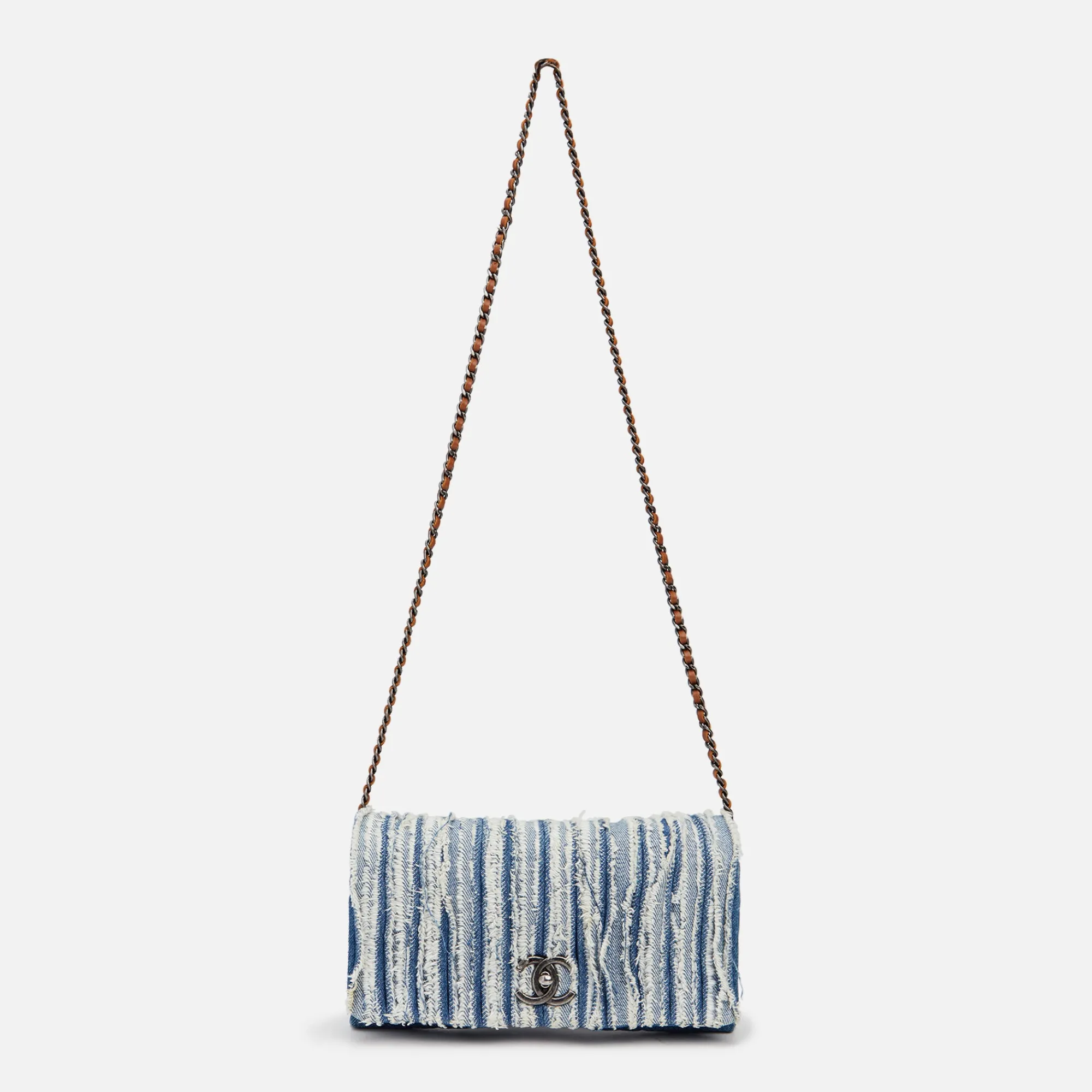Best What Goes Around Comes Around Wgaca Chanel Denim Fringed Flap Bag Blue