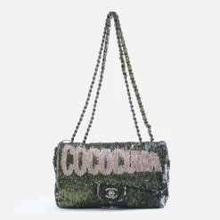 Cheap What Goes Around Comes Around Wgaca Chanel Sequin Coco Cuba Flap Bag Green