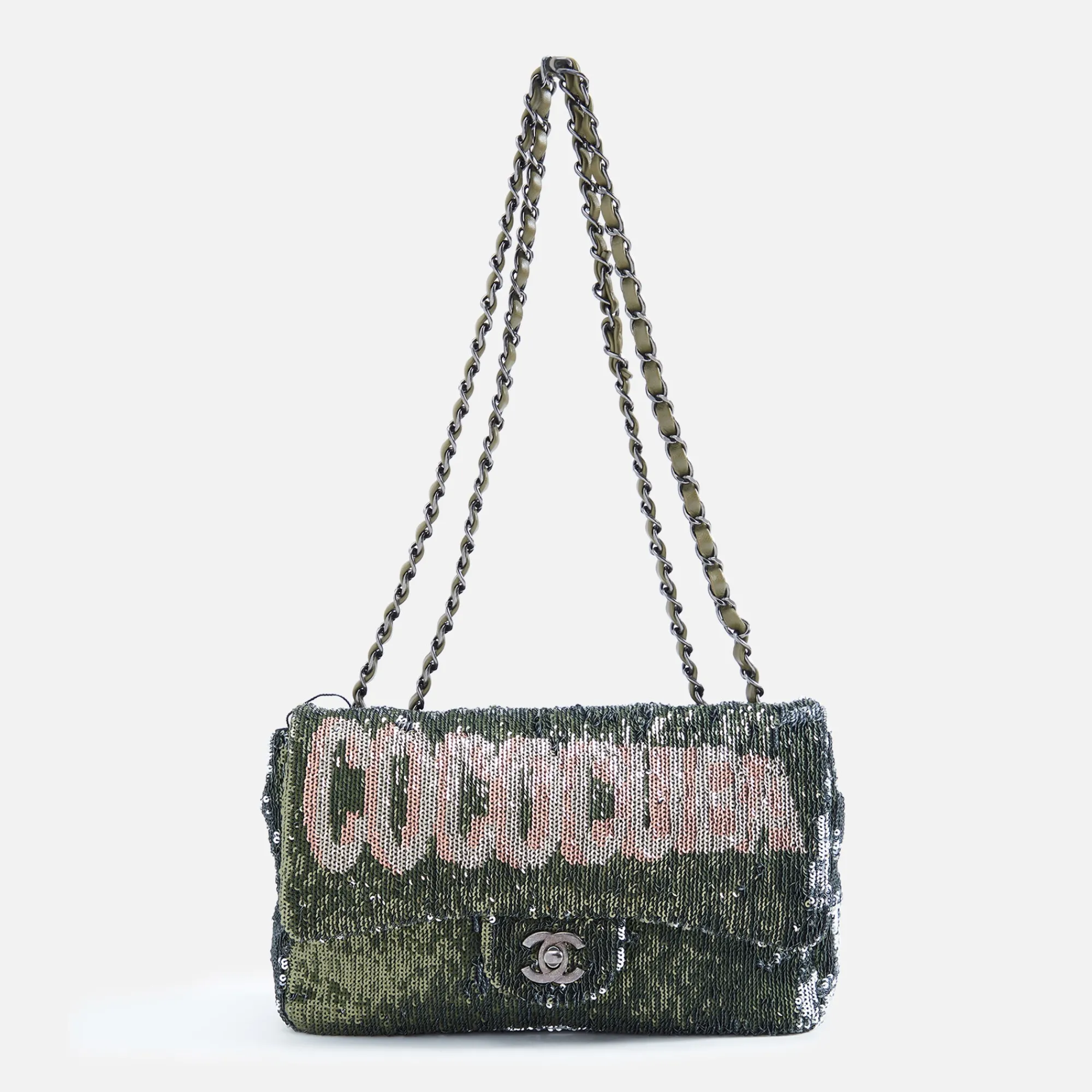 Cheap What Goes Around Comes Around Wgaca Chanel Sequin Coco Cuba Flap Bag Green