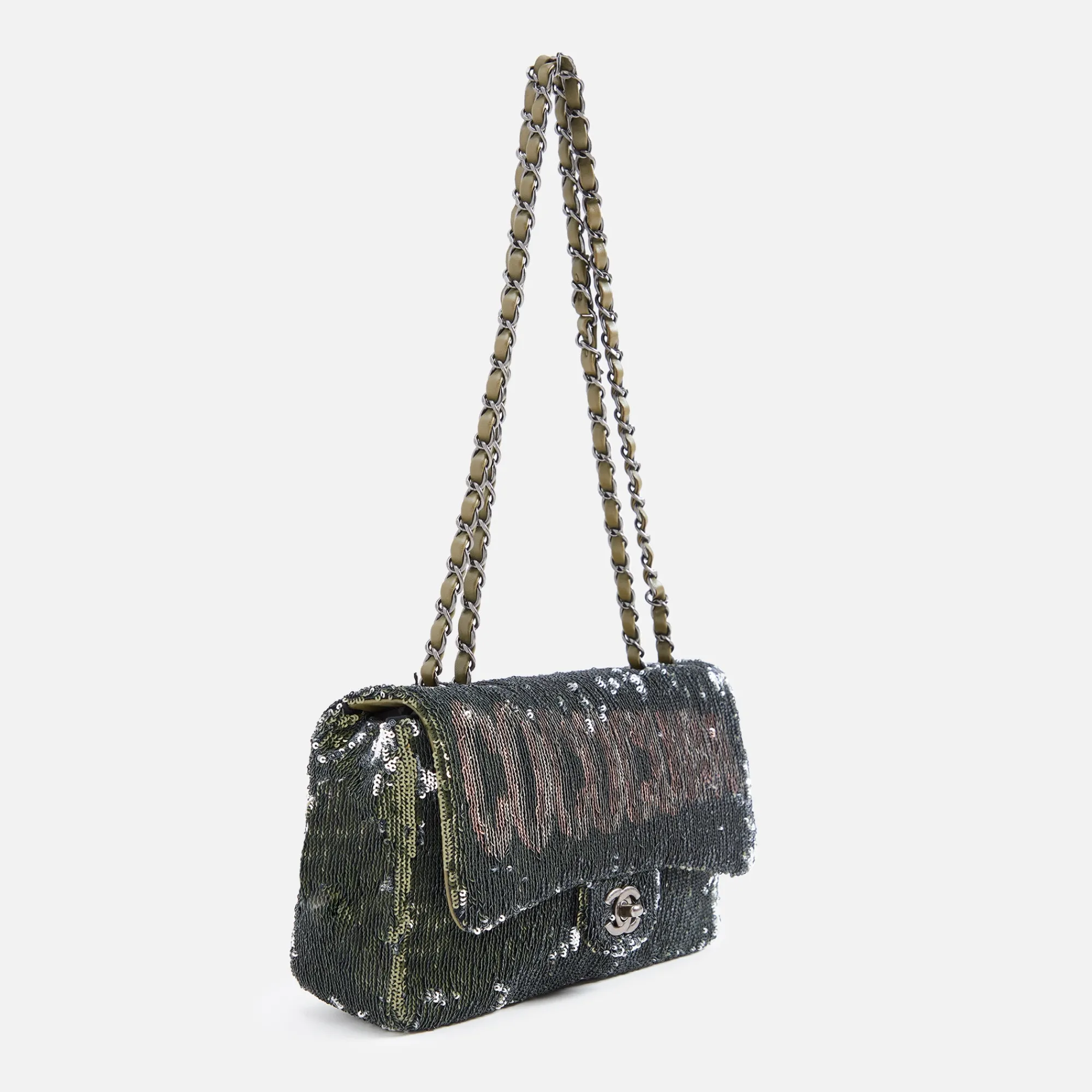 Cheap What Goes Around Comes Around Wgaca Chanel Sequin Coco Cuba Flap Bag Green