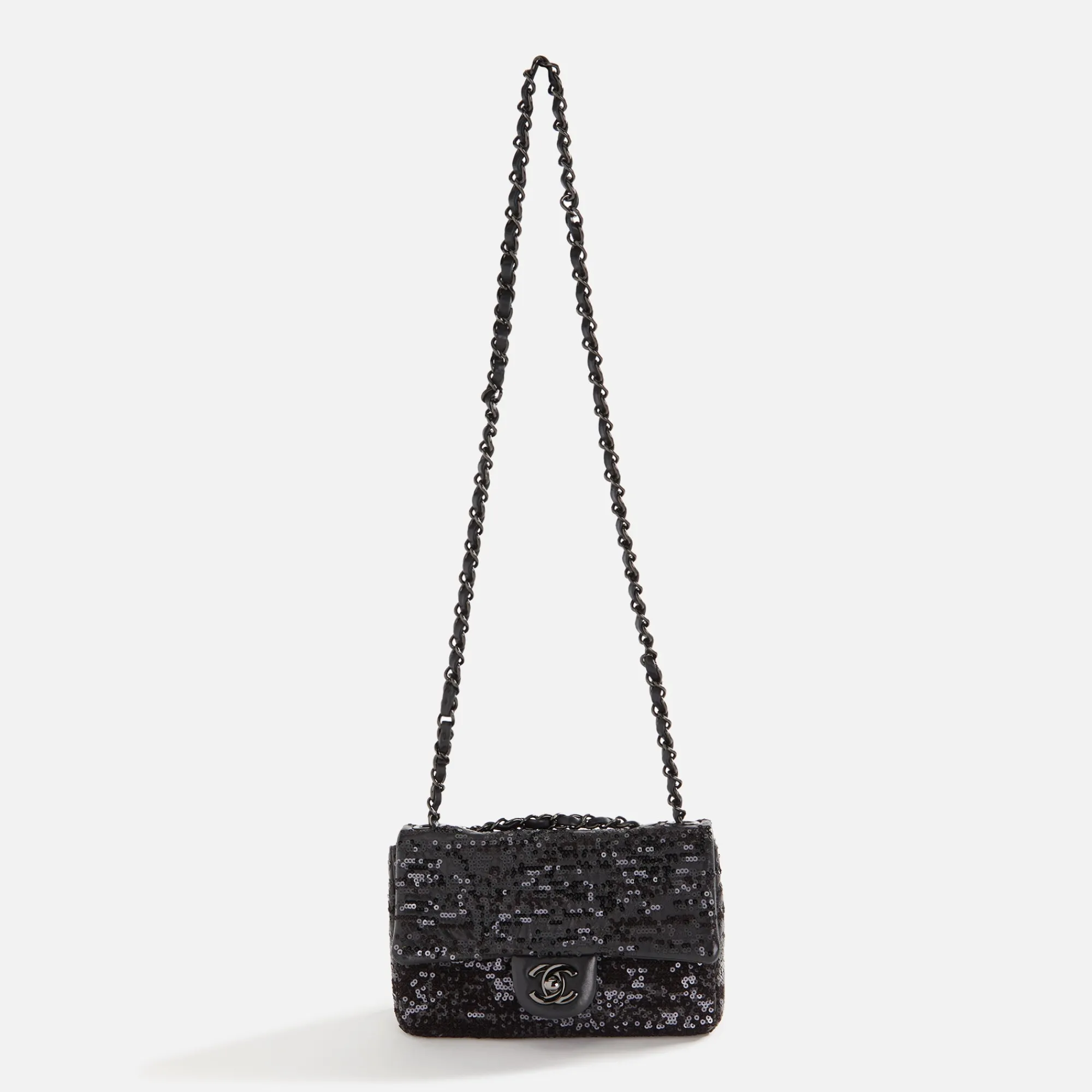 Cheap What Goes Around Comes Around Wgaca Chanel Sequin Small Half Flap Bag Black