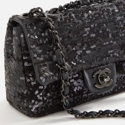 Cheap What Goes Around Comes Around Wgaca Chanel Sequin Small Half Flap Bag Black