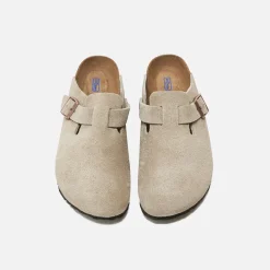 Discount Birkenstock Wmns Boston Soft Footbed Suede Taupe