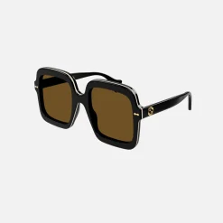 Outlet Gucci Xl Square Acetate Frame Sunglasses Black / Brown