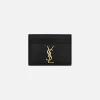New Saint Laurent Ysl Pcc 172Y Tricolor Hardware Monogram Card Holder Black